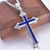 Pendant Necklaces Titanium Steel European And American Fashion Stainless Glue Dropping Blue Cross Trend Necklace Accessories