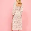 Långärmad sommar höst slits klänning kvinnor boho blommig maxi blomma vintage split elegant vestidos 210427