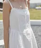 Vestido de Verão Meninas Festa Feminino Vintage Vestido Vestido Cintas Branco Mulheres Sem Mangas Vestidos Longo Dupla Vestido 210423