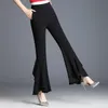 Damesbroek Capris 2021 Zomer Dames Casual Stretchy Black Elastische Hoge Taille Flare Vrouwelijke Actieve Wear Dames Losse Lange Broek C106