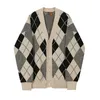 IEFB plaid kintted cardigan sweater men's Korean fashion spring autumn outerwear casual V-neck clothes vintage oversized 9Y4523 211006