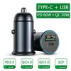 شاحن سيارة مع مضيئة PD3.0 30W مصغرة معدنية كاملة المزدوجة QC 3.0 QC4.0 USB نوع C شحن سريع للهاتف المحمول