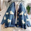 Herfst winter gebreide vrouwelijke vest losse straatwear gebreide trui jas cute cartoon print v nek gebreid vest vrouwen jas 210922