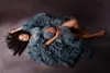 Ruffles Navy Tulle Kimono Women Dresses Robe For Photoshoot Extra Puffy Sleeves Prom Gowns African Cape Cloak Maternity Dress Photography Photography