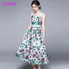 LDYRWQYRetro tulip print nail diamond waist slimming dress women Office Lady Knee-Length Polyester 210416