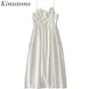 Kimutomo verano sólido blanco vestidos mujeres estilo coreano elegante moda mujer correa de espagueti alta cintura Vestido 210521