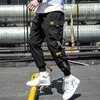 Trousers Techwear Cotton Men Cargo Pants Solid Color Black Loose Casual Jogger Pocket Pants Elastic Waist Ankle Length Pants X0615