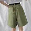 Verão Seoulish Mulheres Casual Carga Metade Calças com cintura alta cintura chique largo perna calça elegante calças soltas bolso 210721