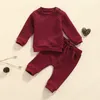 2st Casual Kids Höst Vinter Tracksuit Set Solid Färg Tjocka Långärmad Pullover Sweatshirt + Byxor för Little Boys Girls