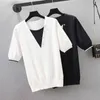 plus size women short sleeve Summer sweater pullover Patchwork button loose casual kint Oversized sweaters jumper mujer 210604