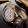 Montre automatique squelette en bronze rétro hommes SHENHUA montre-bracelet mécanique Steampunk horloge en cuir à remontage automatique Relogio Masculino montres-bracelets