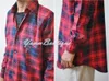 Plaid Multicolor Rear Back-YKK Zip Slim Fit Long Sleeve Flannel Check Shirt Button Front - Red//Blue Men's Casual Shirts