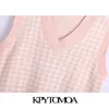 Kvinnor Fashion Oversized Houndstooth Stickade Vest Tröjor Ärmlös Sida Vents Kvinnliga Waistcoat Chic Toppar 210420