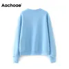 Aachoae Fashion Women Blue Two Piece Set Casual Loose Pullover Hoodies + Elastic Waist Sweatpants Shorts Ladies 2 Piece Outfit X0428