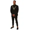 Fashionable Wedding Tuxedos Black Men Suits for Ceremony Prom Party Slim Fit Groom Formal Wear Gold Lapel 2 Piece Man Blazer Latest Coat Pant Design Costume