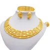 Oorbellen Ketting Afrikaanse 24k Goud Kleur Sieraden Sets Voor Vrouwen Dubai Bruids Huwelijksgeschenken Choker Armband Ring Sieraden Set