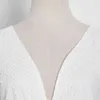 Spets upp bowknot klänning för kvinnor v nacke kort puff ärm höga midja eleganta klänningar kvinnlig mode stil 210520
