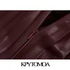 KPYTOMOA Women Chic Fashion Faux Leather Pleated Asymmetric Midi Kjol Vintage High midje Sidan blixtlås Kvinnor Mujer 210331