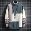 Mäns Tröjor Vinter Varm Tröja Män Trend Stitching Turtleneck Mens Pullover Patchwork Fleece Slim Fit Tops Stickad Jumper