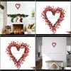 Decorative Flowers Valentines Day Wreath Red Berries Heart Shaped Wreaths For Front Door Wall Window Wedding Party Farmhouse Home Deco Kcmgo