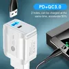 20W QC 3.0 PD Dual USB Wall Chargers US EU UK Plug For Iphone 11 12 Pro Max X Xr 7 8Plus Samsung Note 20 Adapter