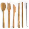 Dinnerware Sets 6pcs Bamboo Cutlery Set Wooden Tableware Natural Eco Friendly Knife Spoon Fork Handcraft Woode Portable