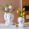 Vaso de resina nórdico moderno decoração para casa bonito menina soprando bolhas cabeça decorativa escultura vasos flor caneta titular vaso flores 226735457