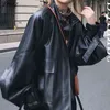 Herfst vrouwen losse zwarte korte pu faux lederen jas casual vrouwelijke motorfiets fietser zak bf stijl jas uitloper 210430