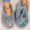 Kürklü Terlik Kürk Slaytlar Kadınlar Için Moda Rhinestone Mektubu Kabarık Flip Flop Bayanlar Kış Terlik Platformu Sandalet Ayakkabı Y1206