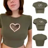 Kadın T-shirt Kalp Aşk Desen Nakış Baskı Kısa Kollu Skinny Slim Fit Casual O-Boyun Moda Seksi Lady Streetwear 210522