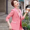 Kvinnors två bit byxor formella ol stilar blazers passar elegant rosa högkvalitativa tyg professionella karriär affärskvinnor byxor sätta byxa