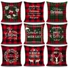 Red Checks Christmas Pillow Case Santa's Wish List Joy Jingle Bells XMAS Theme Happy New Year Decoration Cushion Cover