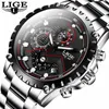 Нарученные часы Lige Business Mens Watch Watches Полный стальный водонепроницаемый часы мужские спортивные хронограф часы для мужчин Quartz Relogio Masculino+Box