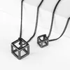 Simple Square Hollow Cube Charm Pendant Necklace in Stainless Steel, 3D Cube Necklace, Hollow Cubic Pendant Necklace, Geometric Jewelry, Minimalist Necklace