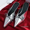 Fashion-Women Sandals Sental Toe Leather High Heels Kobiety Pompy Designer Wedding Buty Kobieta Elastyczny zespół Bowtie