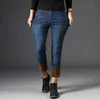 Men Winter Fleece Warm Jeans Brand Fashion Business Pants Retro Classic Denim Trousers Autumn Casual Stretch Slim Jeans Men 211124