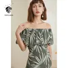 FANSILANEN Strapless print long bodycon dress Women summer ruffle green sexy boho beach Black party elegant trumpet 210607