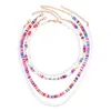 Chaînes 4pcs Boho rose poterie douce argile perlée collier ras du cou pour femmes multicouche coloré perles perles chaîne plage cadeaux bijoux