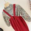 Осенние девушки одежда наборы одежды для девочек костюм цветочные шнурки блузка и великолепный жилет юбка 20 мода принцесса детская одежда 210625