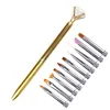 Tırnak sanat kitleri 10 adet kalem fırça seti baş metal elmas kütikül sökücü kristal çiçek çizim boyama astar tasarım aracı1961456