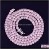 سلاسل Iced Out Bling Zircon 1 Row Tennis Chain Men Hip Hop Jewelry Pink Gold Sier Necklace SMTCF L1DEP