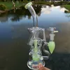 Fab Yumurta Nargile Yeşil Mor Su Borular Türbin Perc Percolator Cam Bongs Çift Geri Dönüşüm Yağı DAB Rigs 14mm Eklem ile Başlıklı Kase