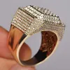 Moda grande masculino largo vermelho zircão pedra geométrica anel de luxo ouro amarelo congelado anéis de casamento para homens mulheres hip hop z3c1754797496