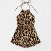 Summer Leopard Halter Pescoço Ruffle Decor Macacões para Mamãe e Me 210528