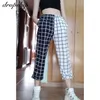 Lente Dames Elastische Hoge Taille Zwart-wit Checker Contrast Kleur Lading Broek Dames Streetwear Lange Plaid 211115