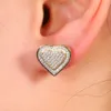 925 Sterling Silver Mens Stud Earrings White Gold Plated Hip Hop CZ Cubic Zirconia Square Heart Love Round Earring Studs Iced Out Diamond Rapper Ear Jewelry for Men