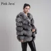 Rosa Java 8066 Högkvalitativ Kvinnor Real Fur Coat Wihter Varm Tjock Fur Jacka Äkta päls Kort kappa Långärmade Sleeves 211019