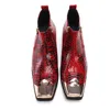 Fashion Mens Short Boot Genuine Cow Leather ANKLE Formal Zipper Dress Shoes Work & Safety Snake Print Yellow Chelsea Boots