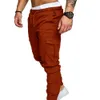 Män Casual Solid Färgfickor Midja Drawstring Ankel Tied Skinny Cargo Pants Y0811