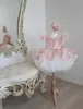 2021 Cute Urodziny Dresses Księżniczka Suknia Balowa Kwiat Krótki Letni Aplikowany Tiul Baby Girl Party Wedding Formal Wear